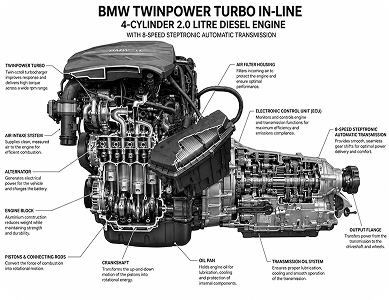 BMW Engine Technical Labeled Diagram