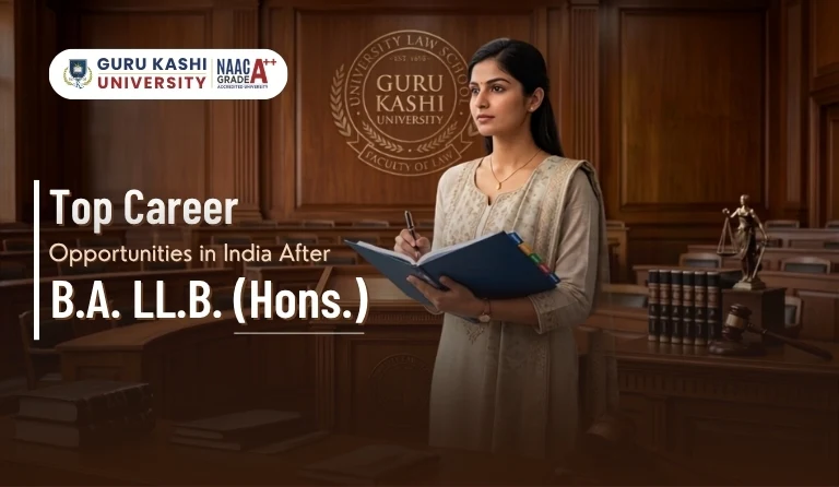 Top career opportunities after B.A. LL.B. (Hons.) in India for law graduates at Guru Kashi University.